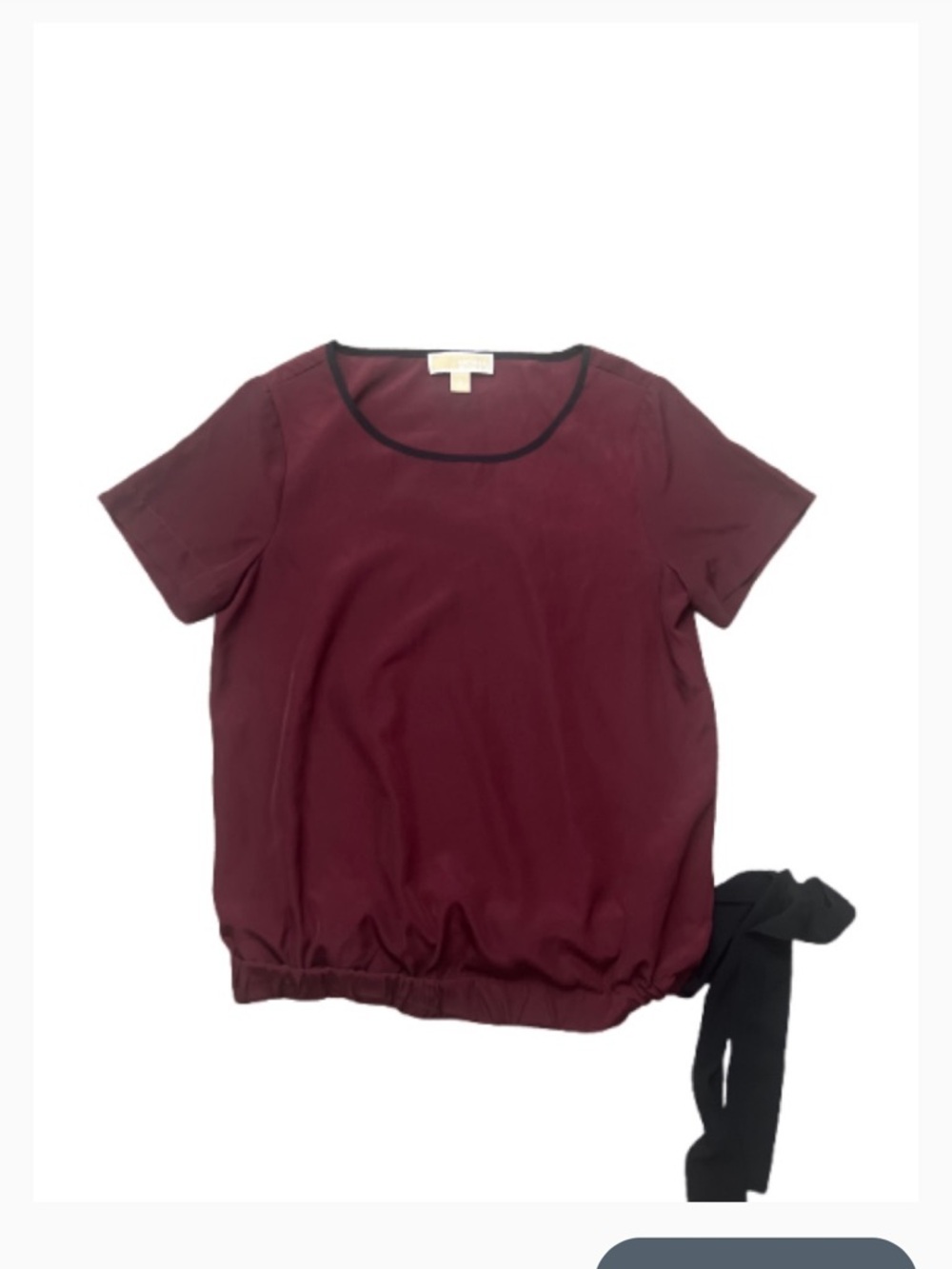 Michael Kors Chic Short-Sleeve Scoop Neck Top in Burgundy with Black Bow